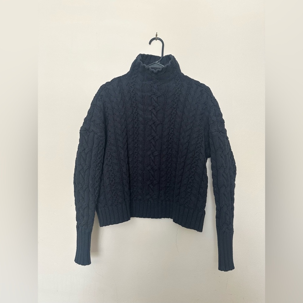 Ralph Lauren Black Label, Black Cable Knit Turtleneck Sweater Sz M